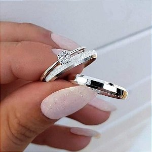 Par de alianças Dreams 3mm de namoro + anel solitário prata 950