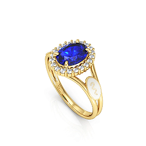 Anel Formatura Feminino Aro Duplo Oval Grande - Ouro 18K