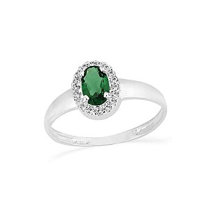 Anel feminino  oval Cravejado com pedra verde - PRATA 925