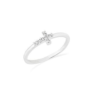 Anel feminino com cruz cravejada - PRATA 925