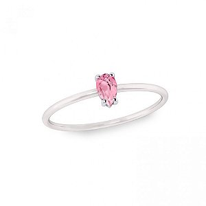 Anel de prata feminino pedra gota rosa - PRATA 925