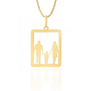 Pingente Pai Mãe e Filha Ouro 18K Vazado