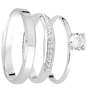 Par de alianças  Astrid 3mm de namoro + anel solitário prata 950