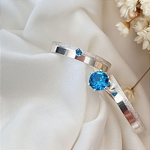 Par de alianças Cinderela  3mm Pedra azul de namoro + anel solitário Classic prata 950