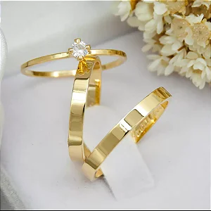 Par de alianças casamento Santiago 2mm de moeda antiga - Anel solitário Brinde