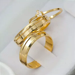Par de alianças casamento Riga 5mm de moeda antiga - Anel solitário Brinde