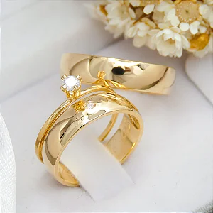 Par de alianças casamento Marseille 5mm de moeda antiga - Anel solitário Brinde