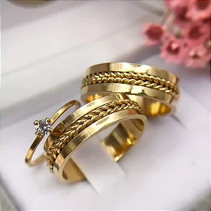 Par de alianças casamento Istanbul 6mm de moeda antiga - Anel solitário Brinde