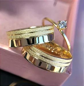 Par de alianças casamento Giza 6mm de moeda antiga - Anel solitário Brinde