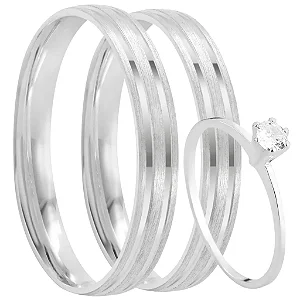 Par de alianças  Anastacia 4mm de namoro + anel solitário prata 950
