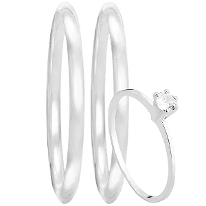 Par de alianças Celeste 2mm de namoro + anel solitário prata 950