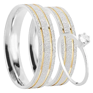 Par de alianças Isabel 5mm de namoro + anel solitário prata 950