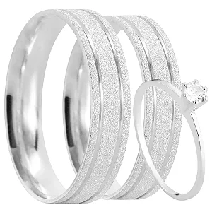 Par de alianças Odette 4mm de namoro + anel solitário prata 950