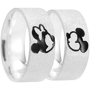 Par de alianças Mickey e minnie 10mm de namoro + anel solitário prata 950