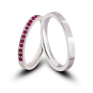 ALIANÇAS DE NAMORO PRATA 950 2MM  RETA LISA POLIDA COM PEDRA ROSA