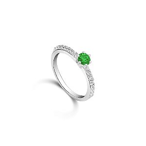 Anel solitário cravejado Verde (Claro) prata 925