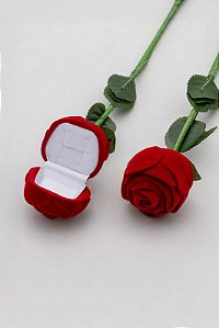 Caixinha de Veludo Cabo Flor Vermelha