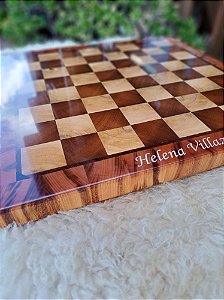 96 - Tabuleiro de xadrez em madeira maciça nobre (end grain)