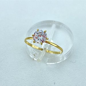 Anel de Ouro 18k Solitário Cálice com Zircônia Branco