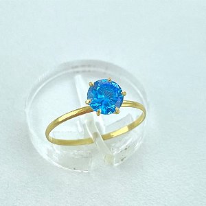 Anel de Ouro 18k Solitário Cálice com Zircônia Azul Swiss