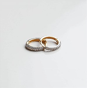 Brinco de Ouro 18k Argola Cravejado 15mm
