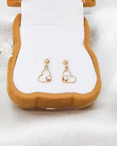 Brinco de Ouro 18K Pendurado Coração com Zircônia