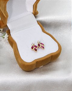 Brinco de Ouro 18K Folhas Zircônia