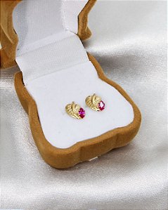 Brinco de Ouro 18K Folha com Zircônia