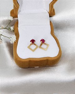 Brinco de Ouro 18K Triângulo com Zircônia