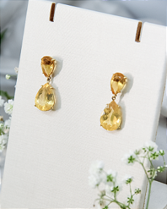 Brinco de Ouro 18K Gotas Citrino