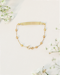 Pulseira de Ouro 18K Infantil com Chapa e Bolinhas