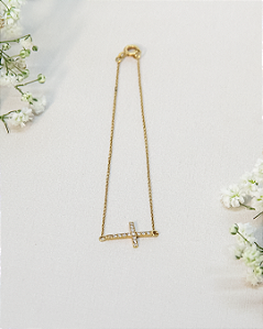 Pulseira de Ouro 18K com Cruz Cravejada