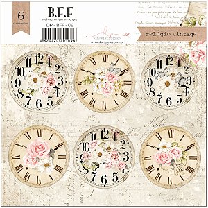 Colecao BFF - Apliques em Chipboard Adesivado Relógio Vintage - Dany Peres