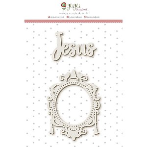 Colecao Vai com Fé - Enfeite Chipboard Branco Jesus - Juju Scrapbook
