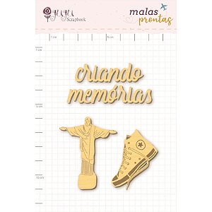 Colecao Malas Prontas - Enfeite Madeirinha Criando Memorias - Juju Scrapbook
