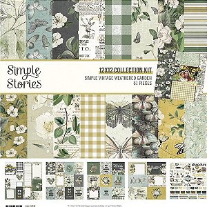 Coleção Simple Vintage Weathered Garden - Kit de Folhas e Adesivos - Simple Stories