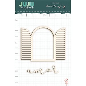 Colecao Nosso Encanto - Enfeite Chipboard Off-white Janela do Amor - Juju Scrapbook