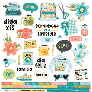 Coleção SCRAPBOOK IS A LIFESTYLE - Cartela de Adesivo 30 x 30cm - Lemon Scrapbook