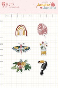Colecao Janeiro a Janeiro - Kit de Acrilico Impresso Tamanduá - Juju Scrapbook