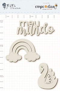 Coleção carpe Diem - Chipboard off-White - Meu mundo - Juju Scrapbook
