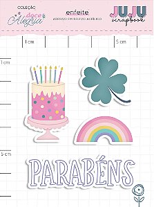 Coleção Doce Alegria - Adesivo em relevo Acrilico Parabéns - Juju Scrapbook