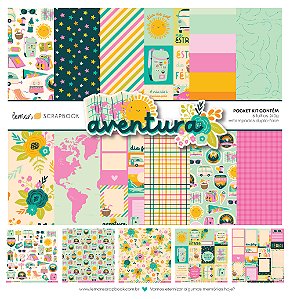 Coleção AVENTURA - Pocket Kit 6 folhas - Bl 30,5 x 30,5 - Lemon Scrapbook