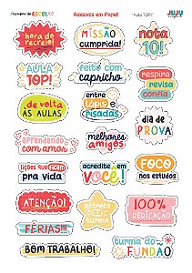 Coleção Tempos de Escola - Cartela de Adesivos em papel - Aula TOP! - Juju Scrapbook