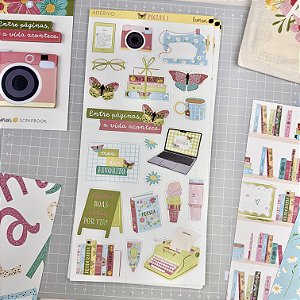 Coleção PÁGINA 1 - Cartela de Adesivo 14 x 28cm - Lemon Scrapbook