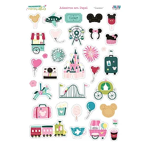 Coleção Um Mundo de Maravilhas - Cartela de Adesivos em papel - Castelo - Juju Scrapbook