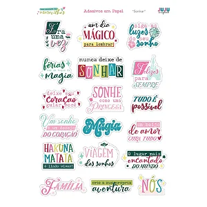 Coleção Um Mundo de Maravilhas - Cartela de Adesivos em papel - Sonhar - Juju Scrapbook