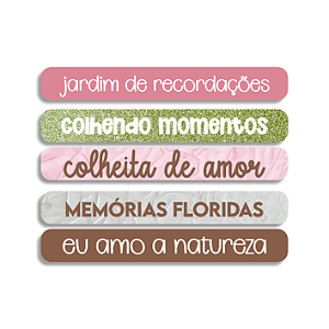 Colecao JARDIM DE PAPEL - Títulos em Acrílico - PLAQUINHAS (5pçs) - Carina Sartor
