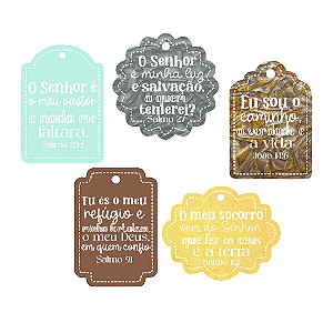 Coleção RECORTES BIBLICOS - Aplique em Acrilico - PLAQUINHAS SALMOS (5pçs) BIB03 - Carina Sartor
