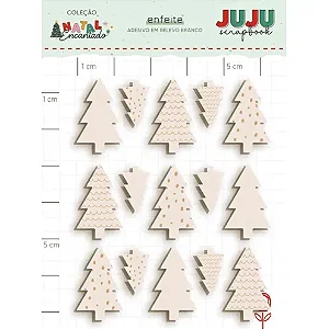 Coleção Natal Encantado - Aplique em Chipboard Branco adesivado - ÁRVORES FESTIVAS - Juju Scrapbook