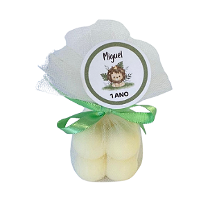 Vela Mini Bubble Personalizada 40g com tule, laço e tag